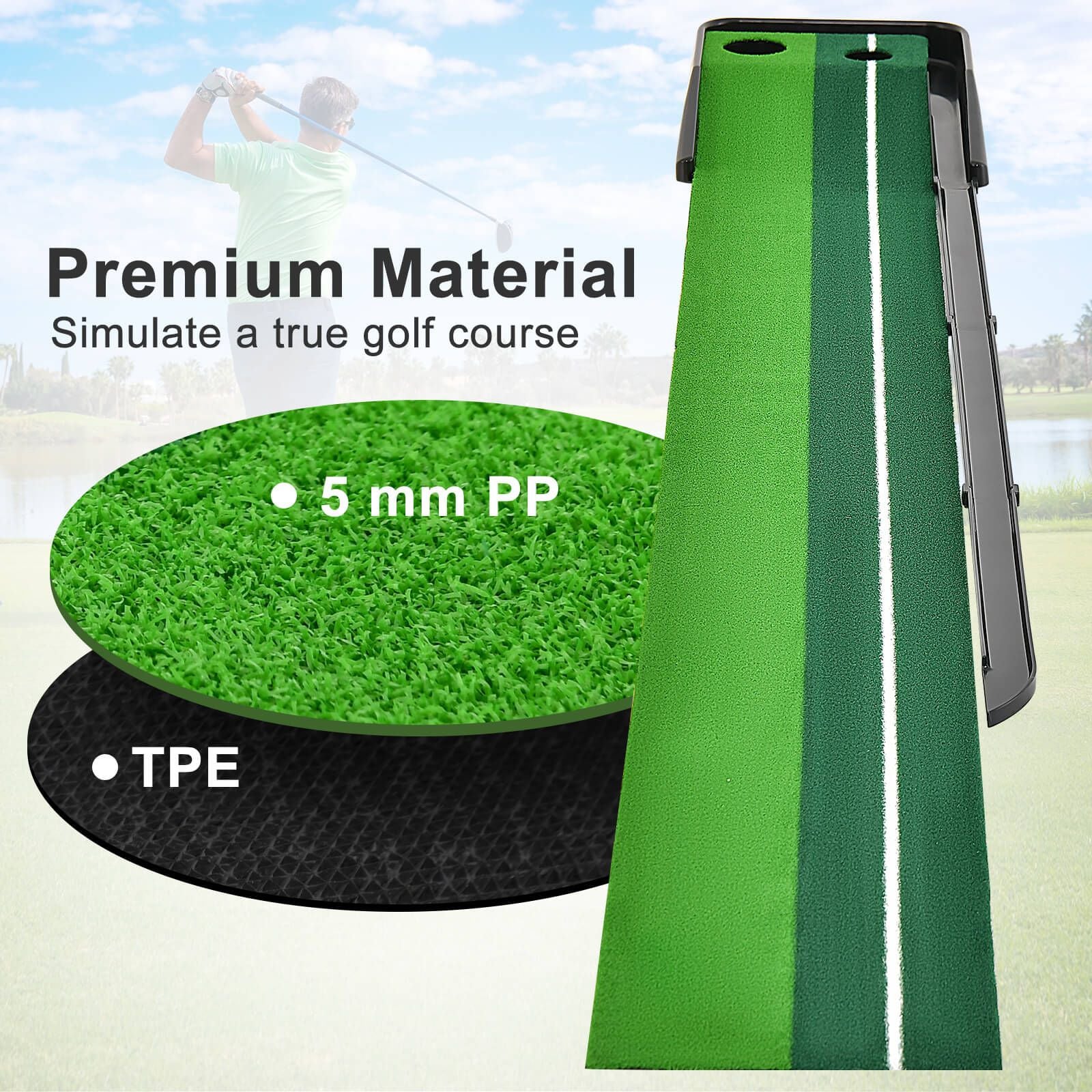 Putting Golf Practice Turf with Auto Ball Return Track 250 CM 