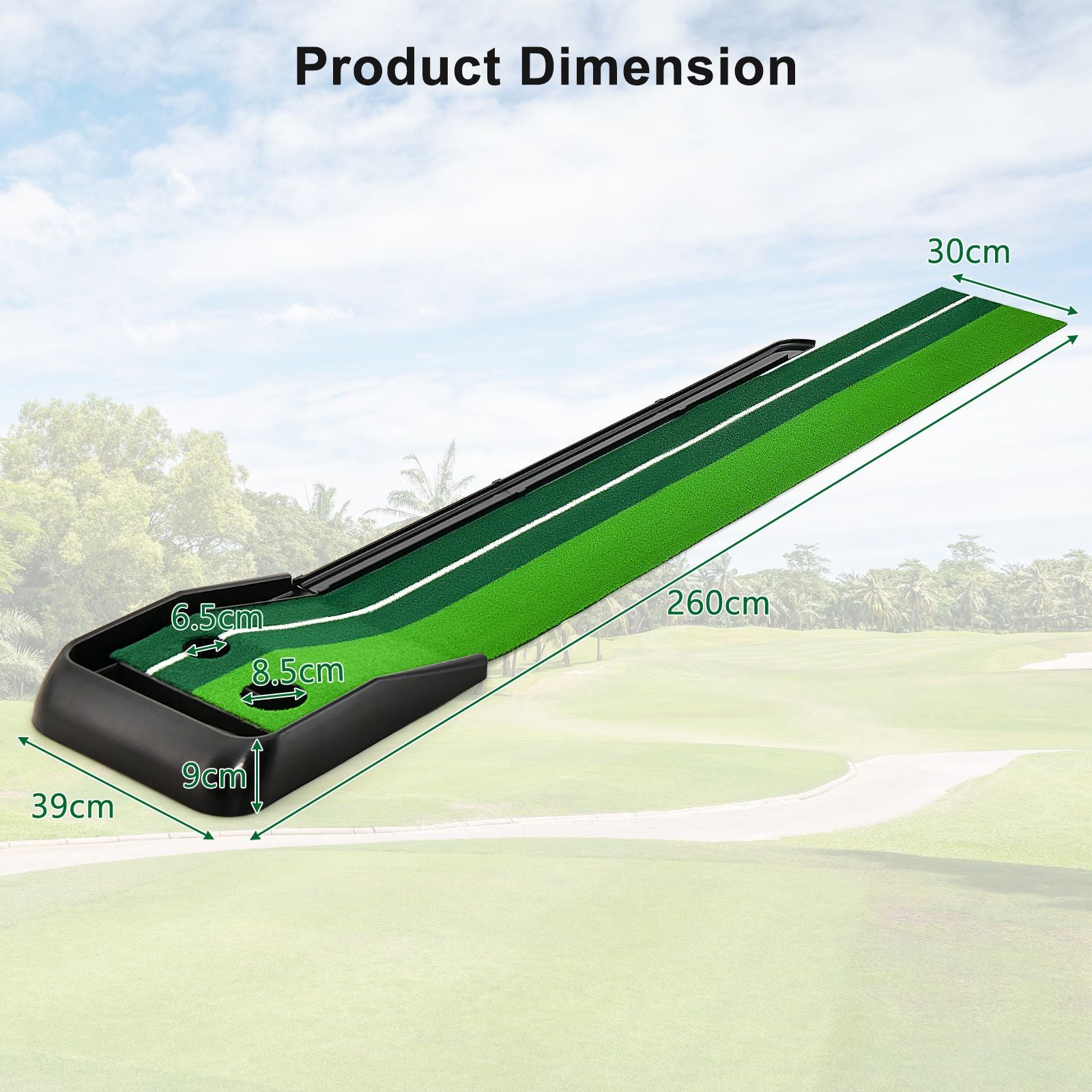 Putting Golf Practice Turf with Auto Ball Return Track 250 CM 