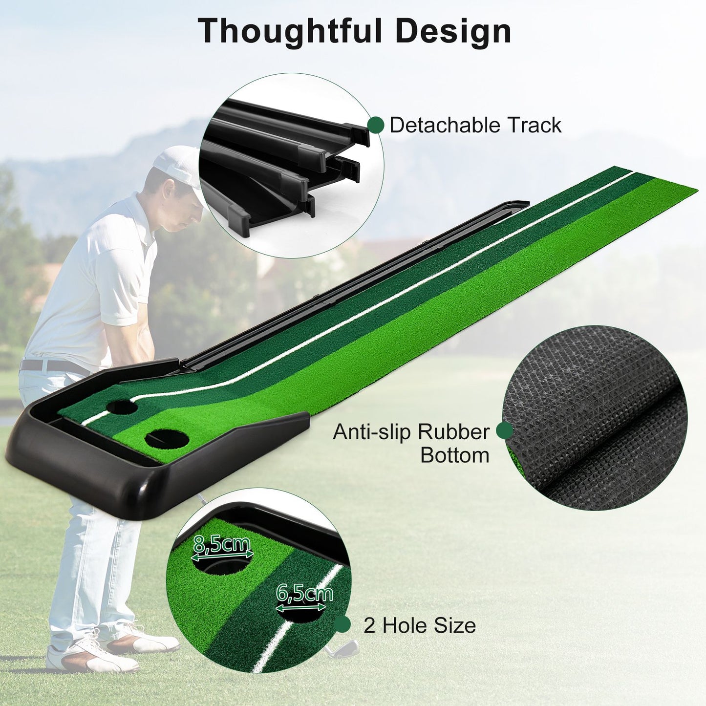 Putting Golf Practice Turf with Auto Ball Return Track 250 CM 